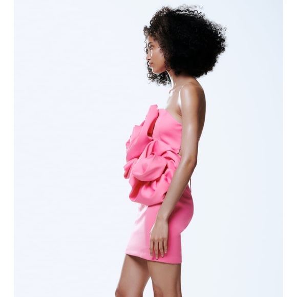 RARE ZARA VOLUMINOUS FLOWER DRESS FUCHSIA - Picture 7 of 13